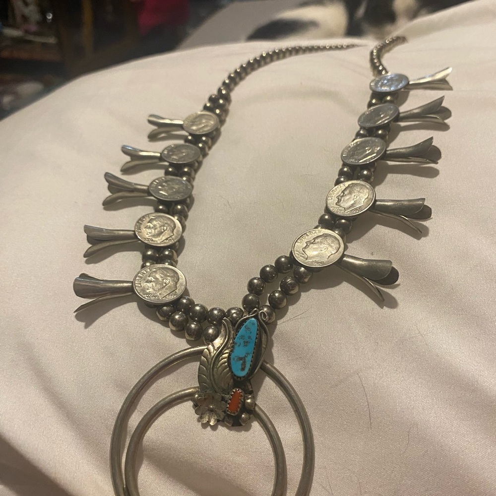 Silver and Blue Crescent Pendant Necklace with Turquoise